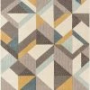 Well Woven Otto Modern Geometric Boxes & Triangles Gold Blue Distressed High-Low Rug