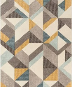 Well Woven Otto Modern Geometric Boxes & Triangles Gold Blue Distressed High-Low Rug