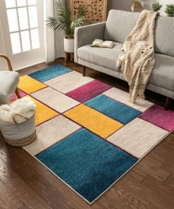 Well Woven Geometric Saree Cream Mid-Century Modern Rug