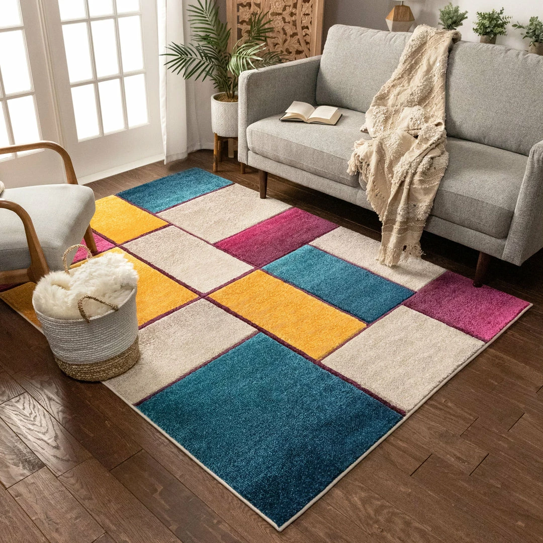 Well Woven Geometric Saree Cream Mid-Century Modern Rug 2 Well Woven Geometric Saree Cream Mid-Century Modern Rug