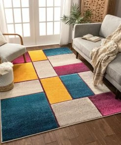 Well Woven Geometric Saree Cream Mid-Century Modern Rug 12 Well Woven Geometric Saree Cream Mid-Century Modern Rug