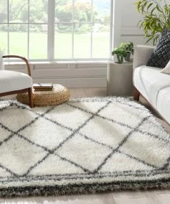 Well Woven Sedona Modern Ethnic Shag Ivory Grey Soft Rug