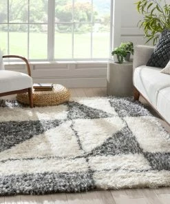 Well Woven Zuni Moroccan Ethnic Shag Ivory Grey Soft Rug