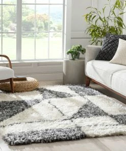 Well Woven Zuni Moroccan Ethnic Shag Ivory Grey Soft Rug