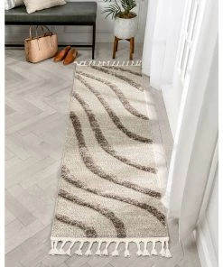 Well Woven Tribal Lydia Contemporary Coastal Geometric Ivory High-Low Textured Rug