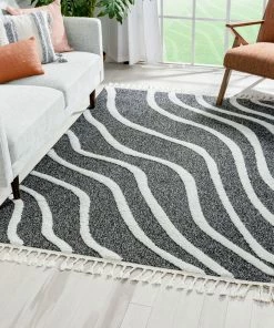 Well Woven Tribal Lydia Contemporary Coastal Geometric Black High-Low Textured Rug