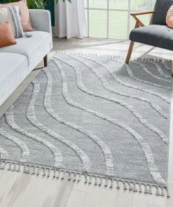 Well Woven Tribal Lydia Contemporary Coastal Geometric Grey High-Low Textured Rug