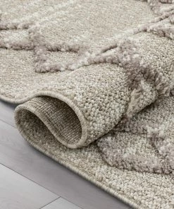 Well Woven Skylar Moroccan Diamond Pattern Ivory/Brown High-Low Textured Rug Global