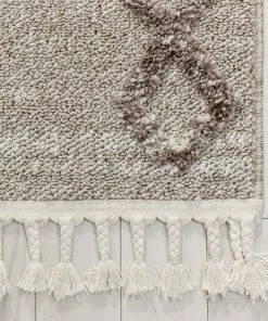 Well Woven Skylar Moroccan Diamond Pattern Ivory/Brown High-Low Textured Rug Global