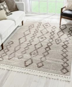 Well Woven Skylar Moroccan Diamond Pattern Ivory/Brown High-Low Textured Rug Global