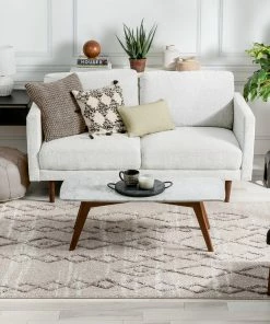 Well Woven Skylar Moroccan Diamond Pattern Ivory/Brown High-Low Textured Rug Global