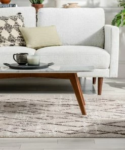 Well Woven Skylar Moroccan Diamond Pattern Ivory/Brown High-Low Textured Rug Global