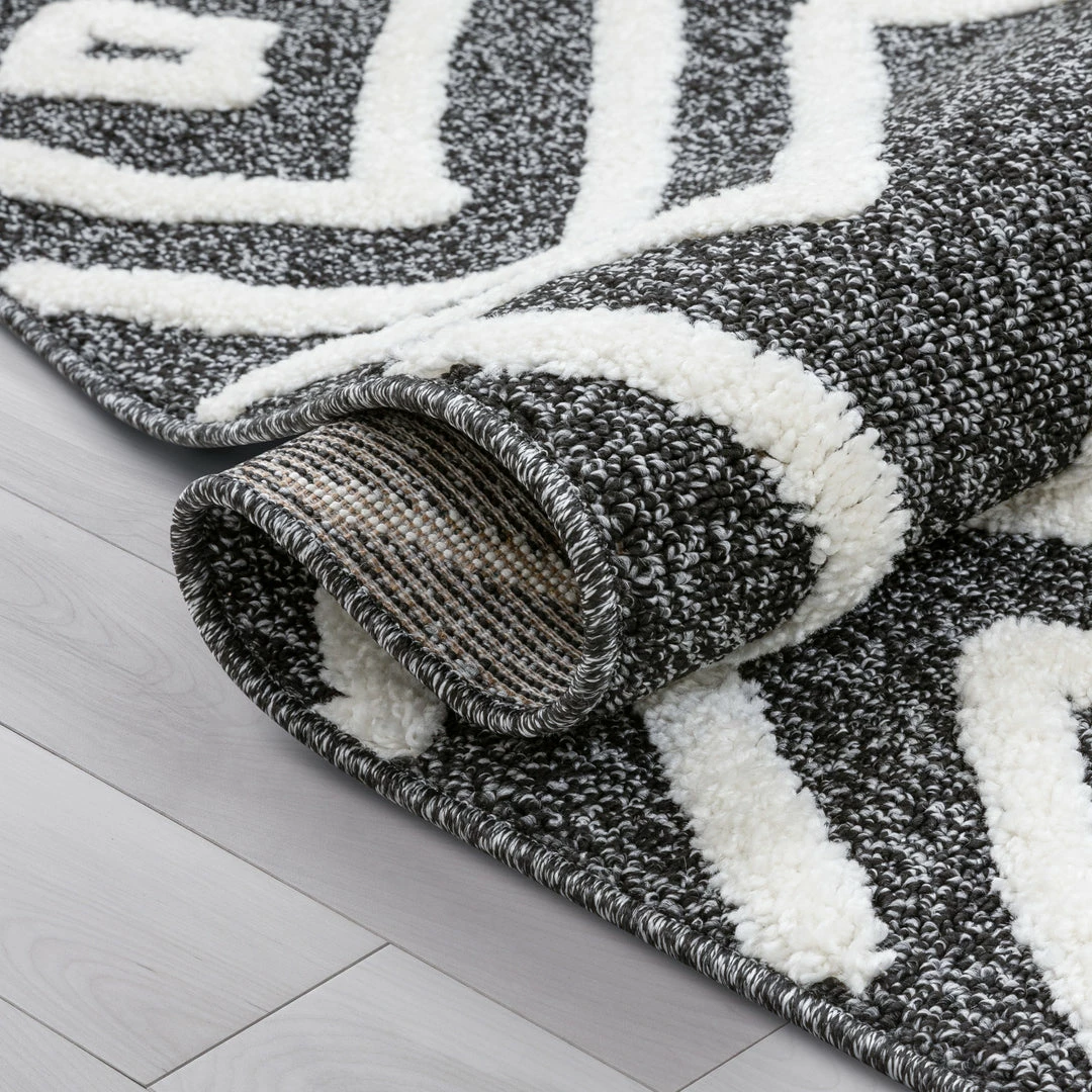 Well Woven Global Willow Moroccan Lattice Trellis Black High-Low Textured Rug 11 Well Woven Global Willow Moroccan Lattice Trellis Black High-Low Textured Rug