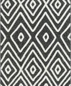 Well Woven Global Willow Moroccan Lattice Trellis Black High-Low Textured Rug