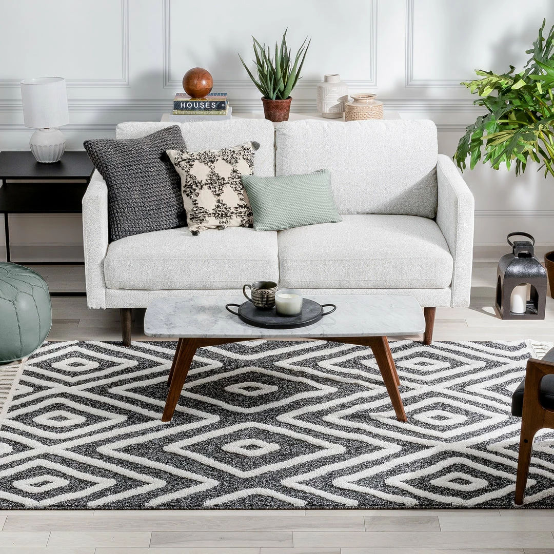 Well Woven Global Willow Moroccan Lattice Trellis Black High-Low Textured Rug 9 Well Woven Global Willow Moroccan Lattice Trellis Black High-Low Textured Rug