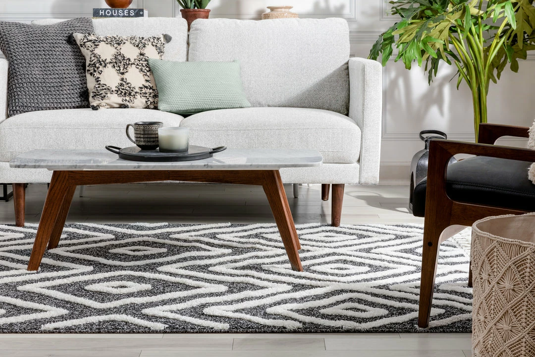 Well Woven Global Willow Moroccan Lattice Trellis Black High-Low Textured Rug 10 Well Woven Global Willow Moroccan Lattice Trellis Black High-Low Textured Rug