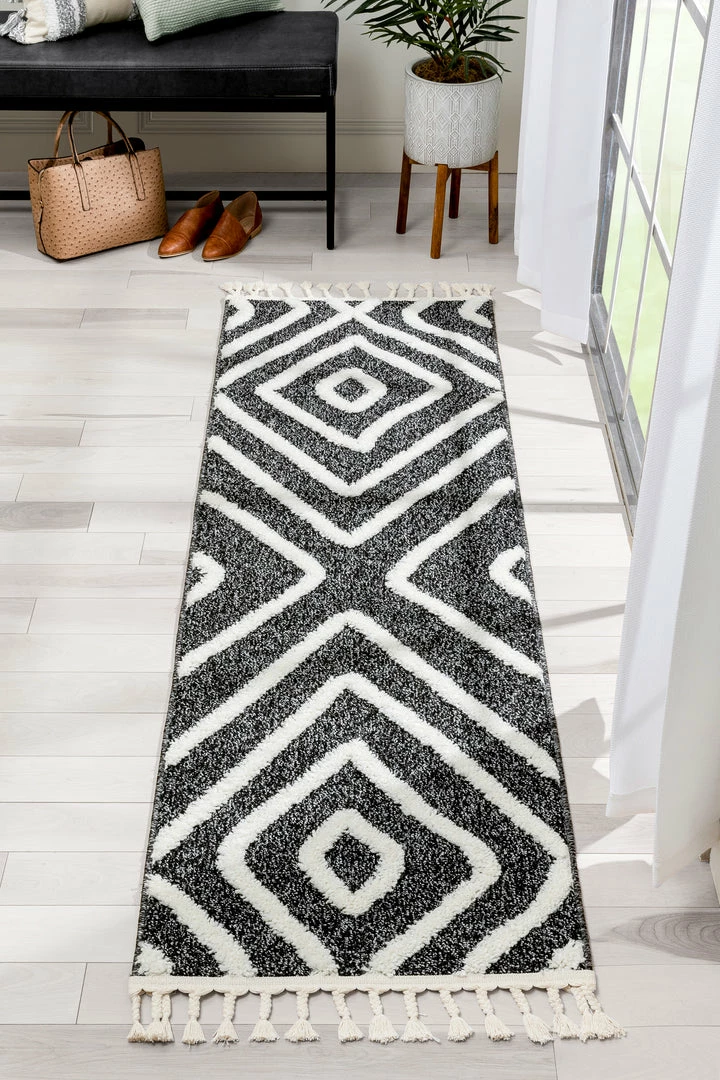 Well Woven Global Willow Moroccan Lattice Trellis Black High-Low Textured Rug 7 Well Woven Global Willow Moroccan Lattice Trellis Black High-Low Textured Rug