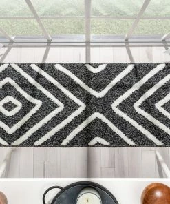 Well Woven Global Willow Moroccan Lattice Trellis Black High-Low Textured Rug 18 Well Woven Global Willow Moroccan Lattice Trellis Black High-Low Textured Rug