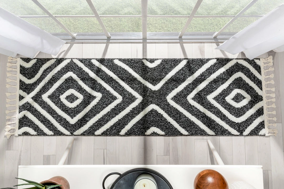 Well Woven Global Willow Moroccan Lattice Trellis Black High-Low Textured Rug 8 Well Woven Global Willow Moroccan Lattice Trellis Black High-Low Textured Rug