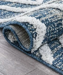 Well Woven Willow Moroccan Lattice Trellis Blue High-Low Textured Rug Global