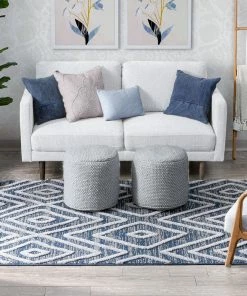 Well Woven Willow Moroccan Lattice Trellis Blue High-Low Textured Rug Global