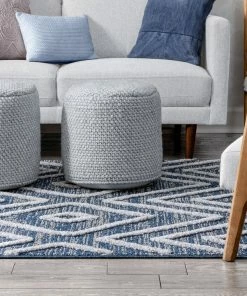 Well Woven Willow Moroccan Lattice Trellis Blue High-Low Textured Rug Global