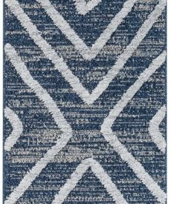 Well Woven Willow Moroccan Lattice Trellis Blue High-Low Textured Rug Global