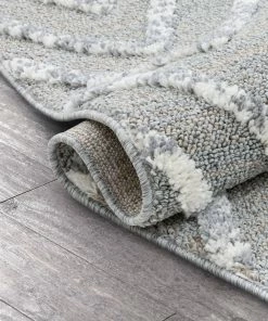 Well Woven Willow Moroccan Lattice Trellis Grey High-Low Textured Rug