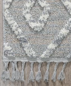 Well Woven Willow Moroccan Lattice Trellis Grey High-Low Textured Rug