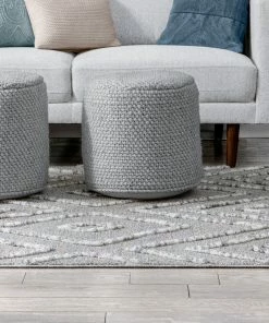 Well Woven Willow Moroccan Lattice Trellis Grey High-Low Textured Rug