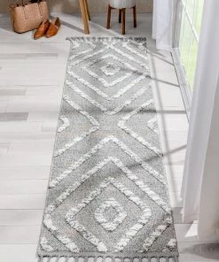 Well Woven Willow Moroccan Lattice Trellis Grey High-Low Textured Rug