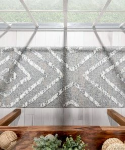 Well Woven Willow Moroccan Lattice Trellis Grey High-Low Textured Rug