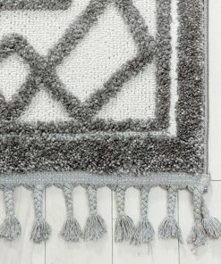 Well Woven Everly Tribal Trellis Diamond Pattern Ivory Grey High-Low Textured Rug