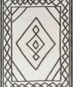 Well Woven Everly Tribal Trellis Diamond Pattern Ivory Grey High-Low Textured Rug