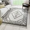 Well Woven Everly Tribal Trellis Diamond Pattern Ivory Grey High-Low Textured Rug