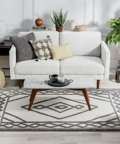Well Woven Everly Tribal Trellis Diamond Pattern Ivory Grey High-Low Textured Rug