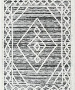 Well Woven Everly Tribal Trellis Diamond Pattern Black High-Low Textured Rug