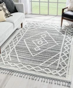 Well Woven Everly Tribal Trellis Diamond Pattern Black High-Low Textured Rug