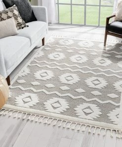 Well Woven Addison Tribal Moroccan Diamond Pattern Beige High-Low Textured Rug Global