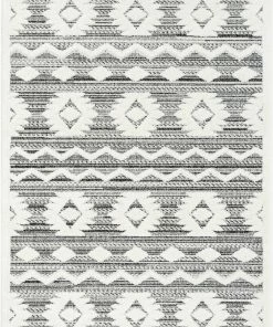 Well Woven Global Addison Tribal Moroccan Diamond Pattern Black/Off-White High-Low Textured Rug