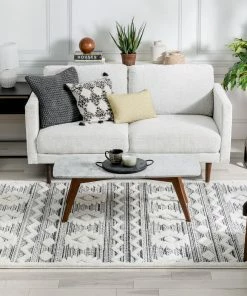 Well Woven Global Addison Tribal Moroccan Diamond Pattern Black/Off-White High-Low Textured Rug