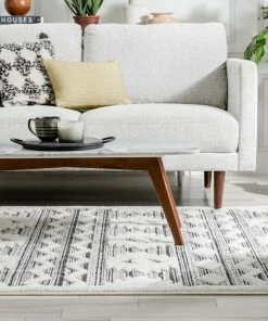 Well Woven Global Addison Tribal Moroccan Diamond Pattern Black/Off-White High-Low Textured Rug