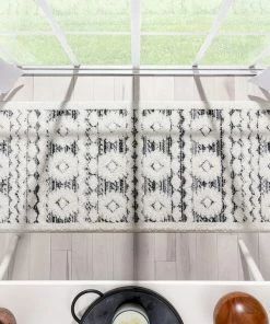 Well Woven Global Addison Tribal Moroccan Diamond Pattern Black/Off-White High-Low Textured Rug