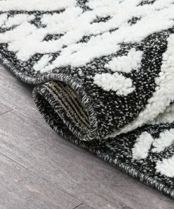 Well Woven Global Eliana Tribal Geometric Chevron Pattern Dark Grey White High-Low Textured Rug