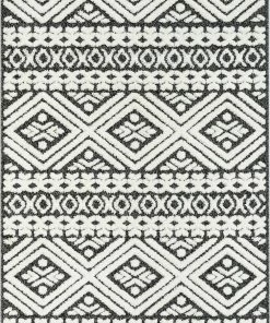 Well Woven Global Eliana Tribal Geometric Chevron Pattern Dark Grey White High-Low Textured Rug