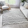 Well Woven Global Eliana Tribal Geometric Chevron Pattern Dark Grey White High-Low Textured Rug
