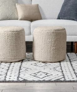 Well Woven Global Eliana Tribal Geometric Chevron Pattern Dark Grey White High-Low Textured Rug