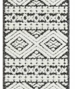 Well Woven Global Eliana Tribal Geometric Chevron Pattern Dark Grey White High-Low Textured Rug