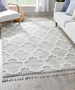 Well Woven Avery Moroccan Lattice Trellis Cream High-Low Textured Rug Global