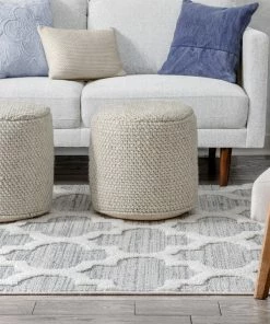 Well Woven Avery Moroccan Lattice Trellis Cream High-Low Textured Rug Global